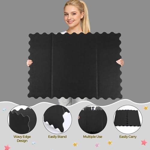 Mooliwe 4 Pack 21" x 14" Trifold Poster Board Scalloped, Black White - color: Black White, size: 21" X 14"