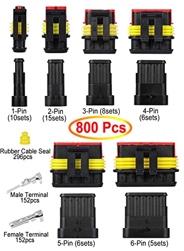 800pcs 1/2/3/4/5/6 Pin Automotive Waterproof Wire Connector with Crimper - color: 800pcs With Crimper