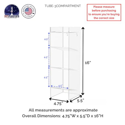 Marketing Holders Tube Rack Clear Acrylic 3 Compartment Wall Mount with Hanging Hardware or Countertop Clinics Hospitals and Pharmaceutical Easy Access Lightweight - size: 3 Compartment