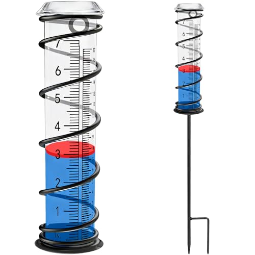 JMBay Upgrade Rain Gauge, Detachable Spiral Rain Gauge Outdoor, Rain Measure Gauge for Yard, Large Number Rain Water Meter, Thickened Plastic Rain Gauge with Stake and Metal Frame for Patio,Lawn - color: 3-section Spiral Rain Gauge