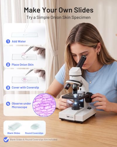 TOMLOV Compound Microscope with Coarse & Fine Focus for Adults & Students,