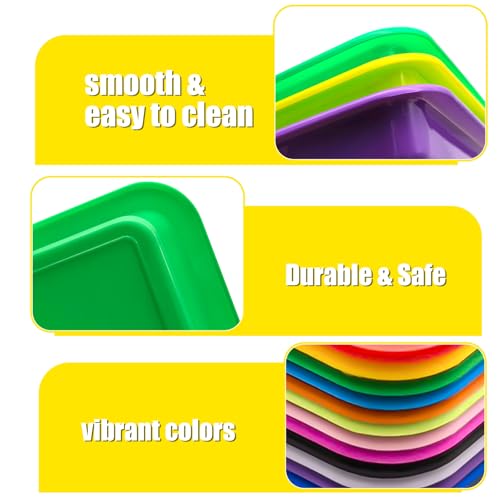 12 Pack Large Plastic Art Trays,Activity Crafts Tray,Colorful Activity Serving Tray for Painting,Jewelry,Beads,Home School,Art DIY Projects and Serving Organizer(12Colors)