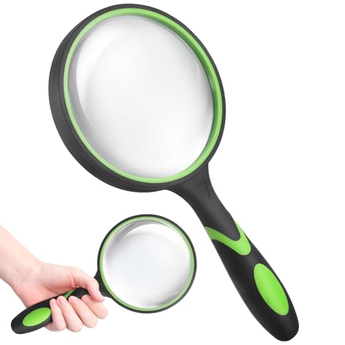 SenseYo 10X Handheld Magnifying Glass 9 Inch Large Reading Magnifier with Scratch Resistant Glass Lens for Kids Seniors Hobby Nature Exploration Scientific Activities (Green) - color: Green 1pcs