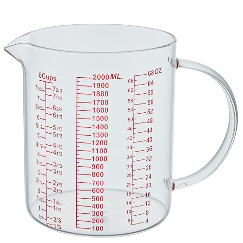 Ackers BORO3.3 Glass Measuring Cup-[Insulated handle | V-Shaped Spout]-Made of High Borosilicate Glass Measuring Cup for Kitchen or Restaurant, Easy to Read, 2000 ML (64 Oz, 8 Cup) - size: 2000ml/64OZ