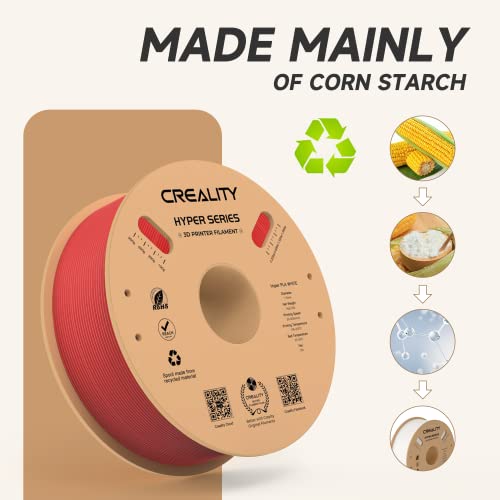 Official CREALITY Hyper PLA Filament 1.75mm, High Speed PLA 30-600mm/s Rapid 3D Printer Filament, Dimensional Accuracy +/-0.02mm, Stronger Toughness, Fit Most FDM 3D Printers，1KG(2.2lbs) Spool Red - color: Red