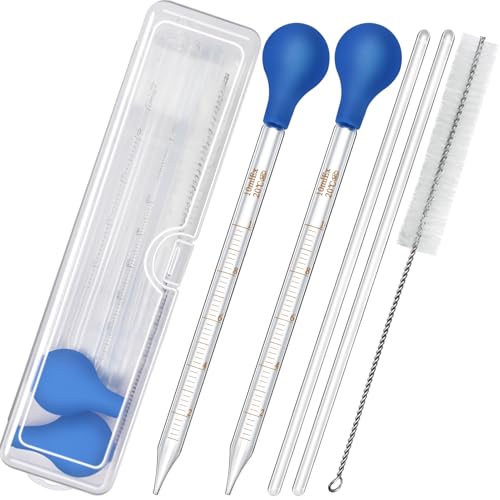 Artcome 5PC Glass Dropper Set - Pipettes Graduated Lab Dropper - 2x10ml Graduated Droppers, 2x Glass Stir Rods with Washing Brush -Ideal for Essential Oils, Lab Use, Liquid Transfer - size: 5 pcs