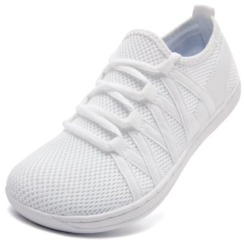 Linenghs Womens Barefoot Shoes Wide Width Toe Box Zero Drop Sneakers - color: B White, size: 10 Wide