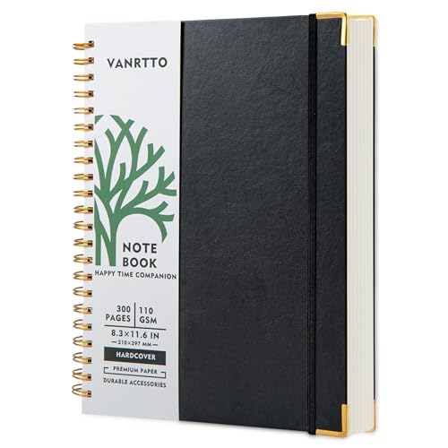 VANRTTO Hardcover Spiral Notebook 8.5x11 IN Notebooks College Ruled Black - color: A4 BLACK, size: 8.5 x 11 IN A4