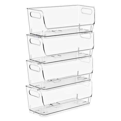 Sorbus Clear Pantry Organizer with Stackable Storage Bins, Open Front - size: Small Narrow, style: 4 Pack