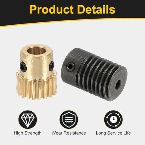 uxcell Worm Gear Set 20T 0.5 Module 20:1 Reduction Rate, Right Rotation Drive Gear Box Wheel Reduce Transmission Part (Brass Gear-5mm Bore, #45 Steel Rod 3mm Bore) - size: Gear-5mm, Rod-3mm Bore, style: 0.5M-20T