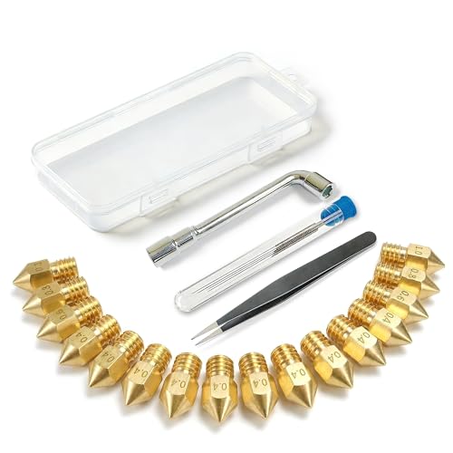 3D Printer Nozzle Kit, 16PCS MK8 Brass Nozzles 0.2/0.4/0.6/0.8/1.0mm
