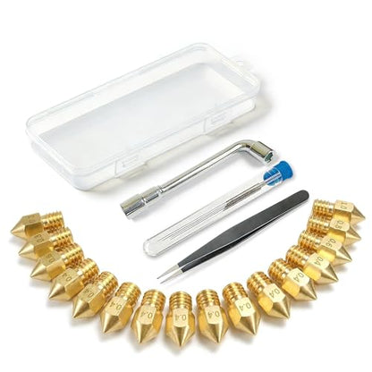 3D Printer Nozzle Kit, 16PCS MK8 Brass Nozzles 0.2/0.4/0.6/0.8/1.0mm