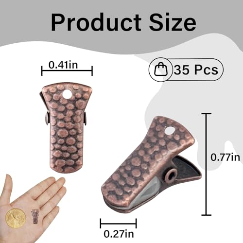 35 Pack Mini Metal Alligator Clips for Crafts Non-Slip Silicone-Coated Retro DIY Badge Small Spring Clips (Copper) - color: Copper