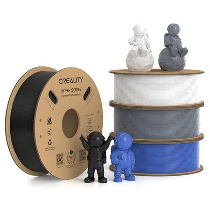 Creality Hyper PLA Filament 1.75mm, 30-600mm/s High Speed 3D Printer Filament, Dimensional Accuracy +/-0.02mm, Fit Most FDM 3D Printers, 4 Pack 1kg Spool(2.2lbs), Black & White & Grey & Blue - color: Black & White & Grey & Blue