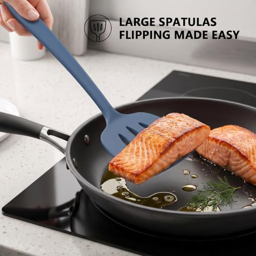 Coukre 3 Pack Silicone Spatula Set, Heat Resistant to 500°F, BPA-Free - color: PureDarkBlue