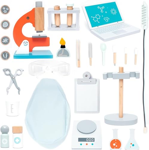 UMU® Wooden Science Experiment Kit for Kids, Doctor Dress Up for Children Ages 3-5 Scientist Costume Dress Up and Role Play Toys Gift for Boys Girls Kids Age 5-8