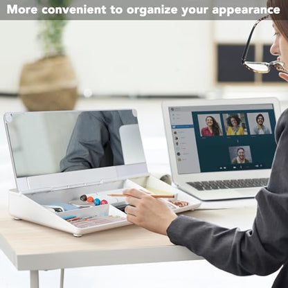 Varhomax Glass Desk Whiteboard with Built-in Mirror, Desktop Organizer - color: White With Mirror