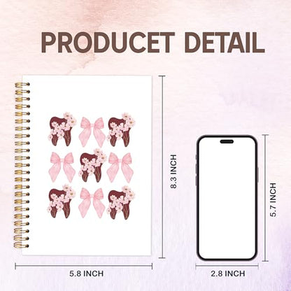 Dental Hygienist Gifts Notebook Journal, Dentist Gift Notebooks for Note Taking, Coquette Pink Bow Floral Dental Journal, Aesthetic Hardcover Spiral Notebook 5.5x8.3in - color: pink teeth