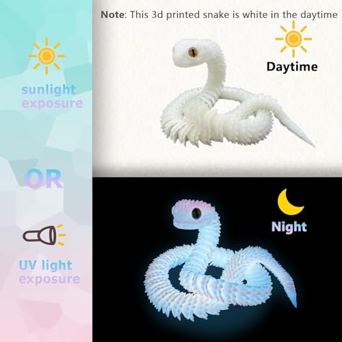 3D Printed Animals Set 3D Printed Snake Toys 3D Printed Articulated Flexible Fidget Toy 3D Printed Animals Exquisite Cute Pet Toy Children/Adults Fidget Toys (Fluorescent Blue, 11.8) - color: Fluorescent Blue, size: 11.8