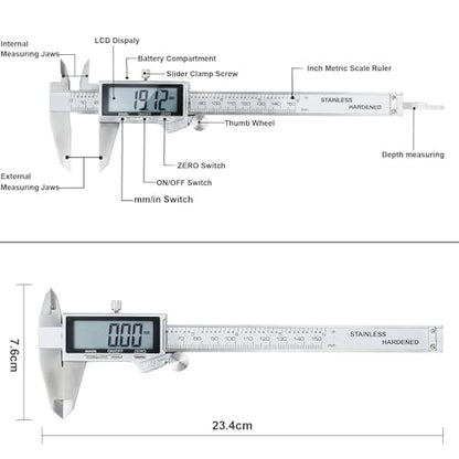 Digital Caliper Measuring Tool, IP54 Waterproof Stainless Steel Vernier Caliper Digital Micrometer with Large LCD Screen, Easy Switch from Inch Metric, 6 Inch Caliper Tool for DIY/Household