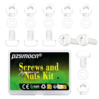 300 Pieces/100 Sets 6mm M3x6 mm Nylon White Screw Nut Washer Kit - size: M3*6 mm, style: White Phillips Head Screws