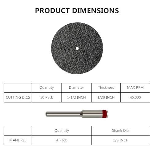 50 Pcs Metal Cutting Discs 1-1/2'' Fiberglass Reinforced Cut Off Wheels with Four 1/8 Rotary Tool Mandrels for Metal Cutting Discs (1-1/2'') - style: 1-1/2‘’