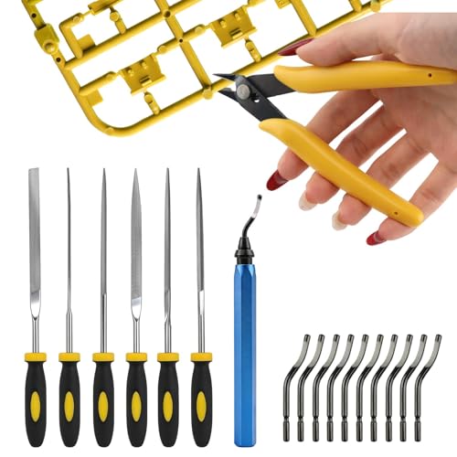 3D Print Deburring Tool Set with 10pc Multipurpose Blades Removing Burr 6Pcs Needle File 1pc Micro Wire Cutter Pliers for 3D Printed Edges, for Finishing, Deburring, Cleaning