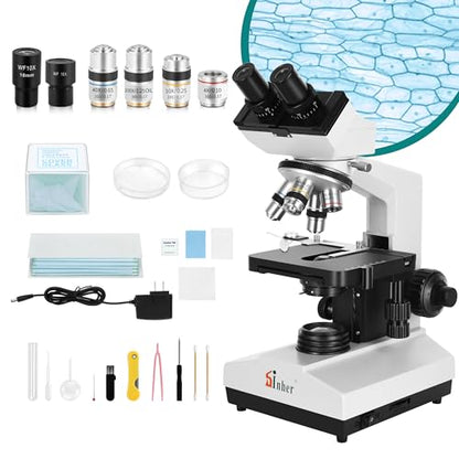 Sinher XSZ-107BN Professional Compound Binocular microscopes 40X-1600X Magnification with Microscope kit for Student Adults Suitable for Laboratory School Home Education.