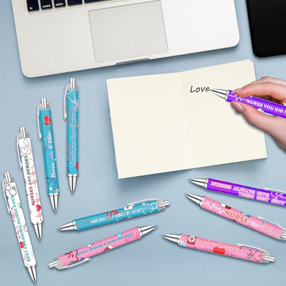 Idealmuzik Nurse Appreciation Week Ballpoint Pens Set of 10 – Nurse Theme Pens with Stethoscope, Heart & ECG Designs and Encouraging Quotes – Smooth Black Ink Pens for Hospital, Office, and Daily Use - color: Medicine