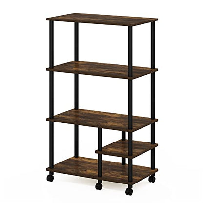 Furinno Turn-N-Tube 4-Tier Toolless Kitchen Storage Shelf Cart, Amber Pine/Black - color: Amber Pine/Black, size: 4-Tier