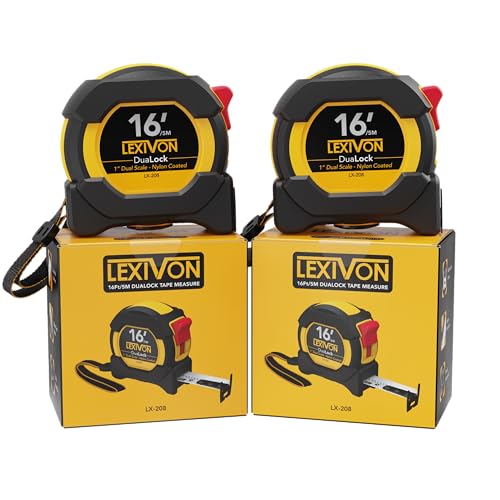 LEXIVON [2-Pack] 16Ft/5m DuaLock Tape Measure | 1-Inch Wide Blade with Nylon Coating, Matt Finish White & Yellow Dual Sided Rule Print | Ft/Inch/Fractions/Metric (LX-208) - size: 16 ft / 5 m (pack of 2)