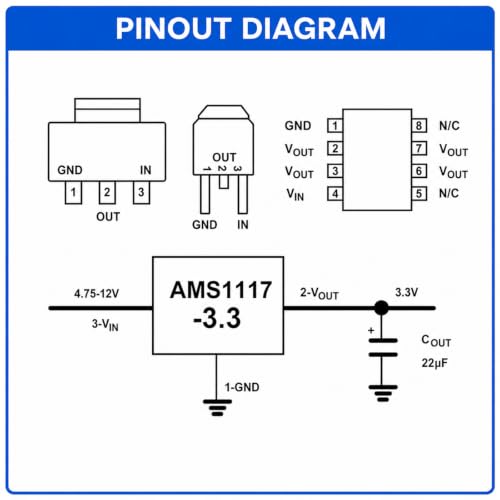 10-Pack AMS1117-3.3 Voltage Regulator, 3.3V, 800mA