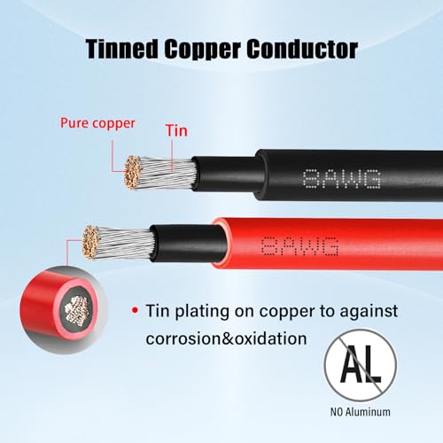 8 AWG Solar Extension Cable 100FT Black + 100FT Red, 8 Gauge Solar Panel Wire Male to Female Tinned Copper Wire for Solar Panel, Automotive, RV, Boat, Outdoors - size: 8AWG 100FT