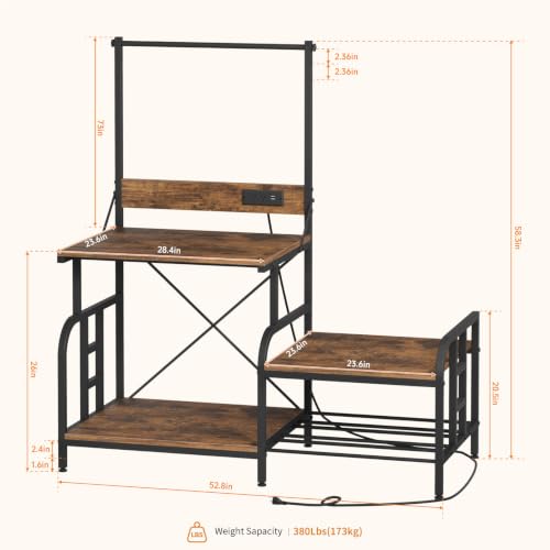 3D Printer Stand with Filament Storage Rack, Power Outlet, Spool Holder - color: Rustic Brown