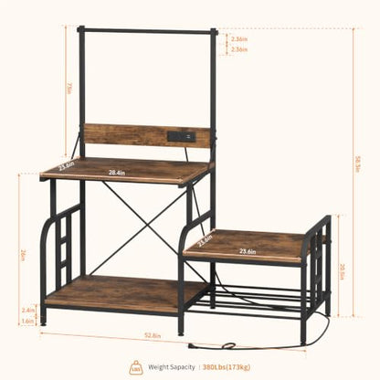 3D Printer Stand with Filament Storage Rack, Power Outlet, Spool Holder - color: Rustic Brown