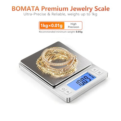 BOMATA Digital Jewelry Scale, 1000g×0.01g High Precision Gram Scale - color: Silver