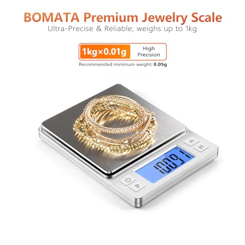 BOMATA Digital Jewelry Scale, 1000g×0.01g High Precision Gram Scale - color: Silver
