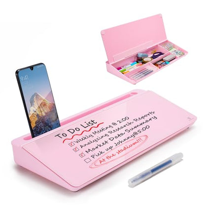 TSJ OFFICE Desktop Whiteboard Dry-Erase-Board - Computer Keyboard Stand White Board Surface Pad with Drawer, Desk Organizers with Accessories for Office, Home, School Supplies - Complete Pink - color: Pink Base/Glass
