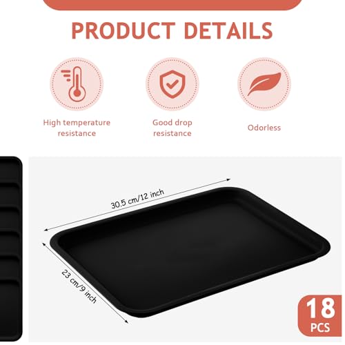 Gerrii 18 Pcs Plastic Fast Food Tray Bulk, Black, 12 x 9 Inch - color: Black, size: 12 x 9 Inch