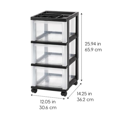 IRIS USA 3-Drawer Rolling Storage Cart, Black/Clear - color: Black, size: 3 Drawer