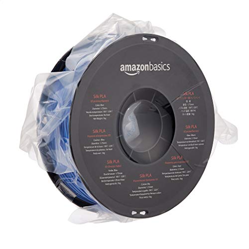 Amazon Basics Silk PLA 3D Printer Filament, 1.75mm, 1 kg Spool (2.2 lbs), Blue, for FDM 3D Printers, No Heat Bed Required - color: Blue