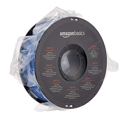 Amazon Basics Silk PLA 3D Printer Filament, 1.75mm, 1 kg Spool (2.2 lbs), Blue, for FDM 3D Printers, No Heat Bed Required - color: Blue