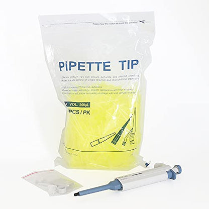 ULAB Single Channel Pipettor with Pipette Tips Offered, 1pc of Adjustable Volume Micro Pipette with Vol.Range.20-200μl, 1000pcs of Vol.200μl Pipette Tips in Yellow Color, ULH1020 - style: 20-200μl & 1000 Tips
