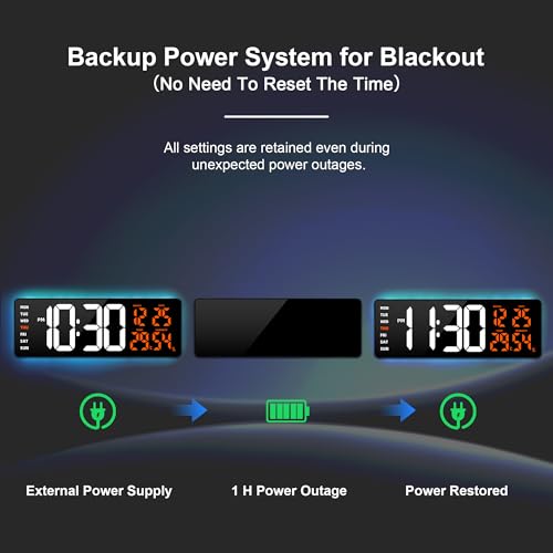 17.3" Large Digital Wall Clock Timer Alarm Clock with 8 Color Night Light - color: Orange&white