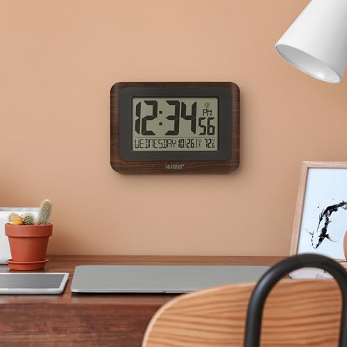 La Crosse Technology 513-17907-INT Digital Atomic Clock with Temperature - Walnut/Black - color: Walnut, size: Large