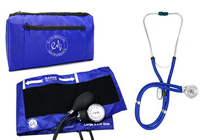 EMI EBL-430 Royal Sprague Stethoscope and Large Adult Cuff (See Large Cuff Size: 33 cm to 51 cm | 13 inch to 20 inch) Aneroid Sphygmomanometer Manual Blood Pressure Set - size: Large Adult Cuff Set - Royal Blue