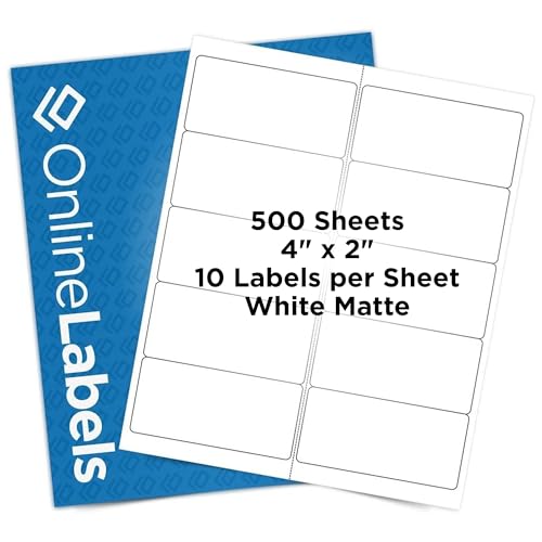 OnlineLabels 4" x 2" Rectangle Mailing Labels - White Matte - 500 Sheets - size: 500 Sheet Pack