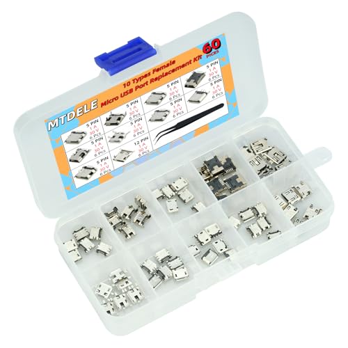 60Pcs 10 Types Micro USB Port Female Sockets Connector Kit