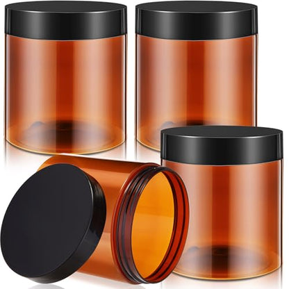 Patelai 4 Pcs Plastic Jars with Lids, Amber, 16 oz, Wide Mouth - color: Amber, size: 16 oz