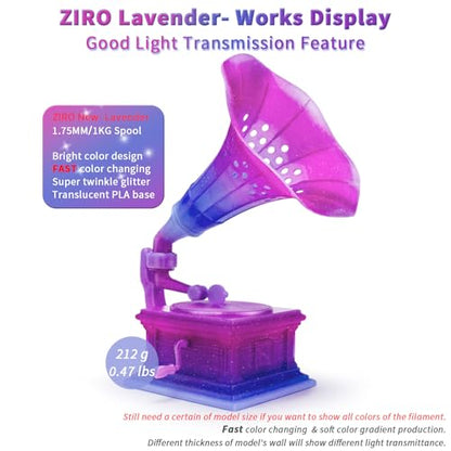 ZIRO Fast Color Change Twinkling PLA, 1.75mm 3D Printing Filament, Lavender - color: Lavender